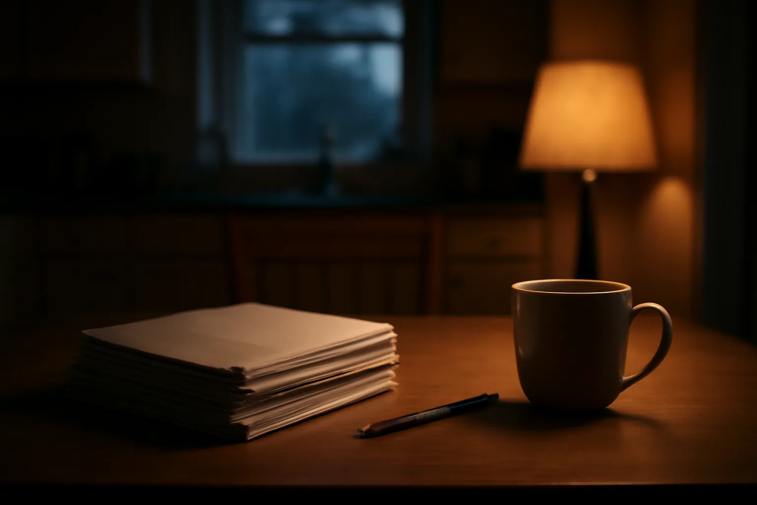 Kitchen table with paperwork and coffee, representing timeshare exit cost decisions