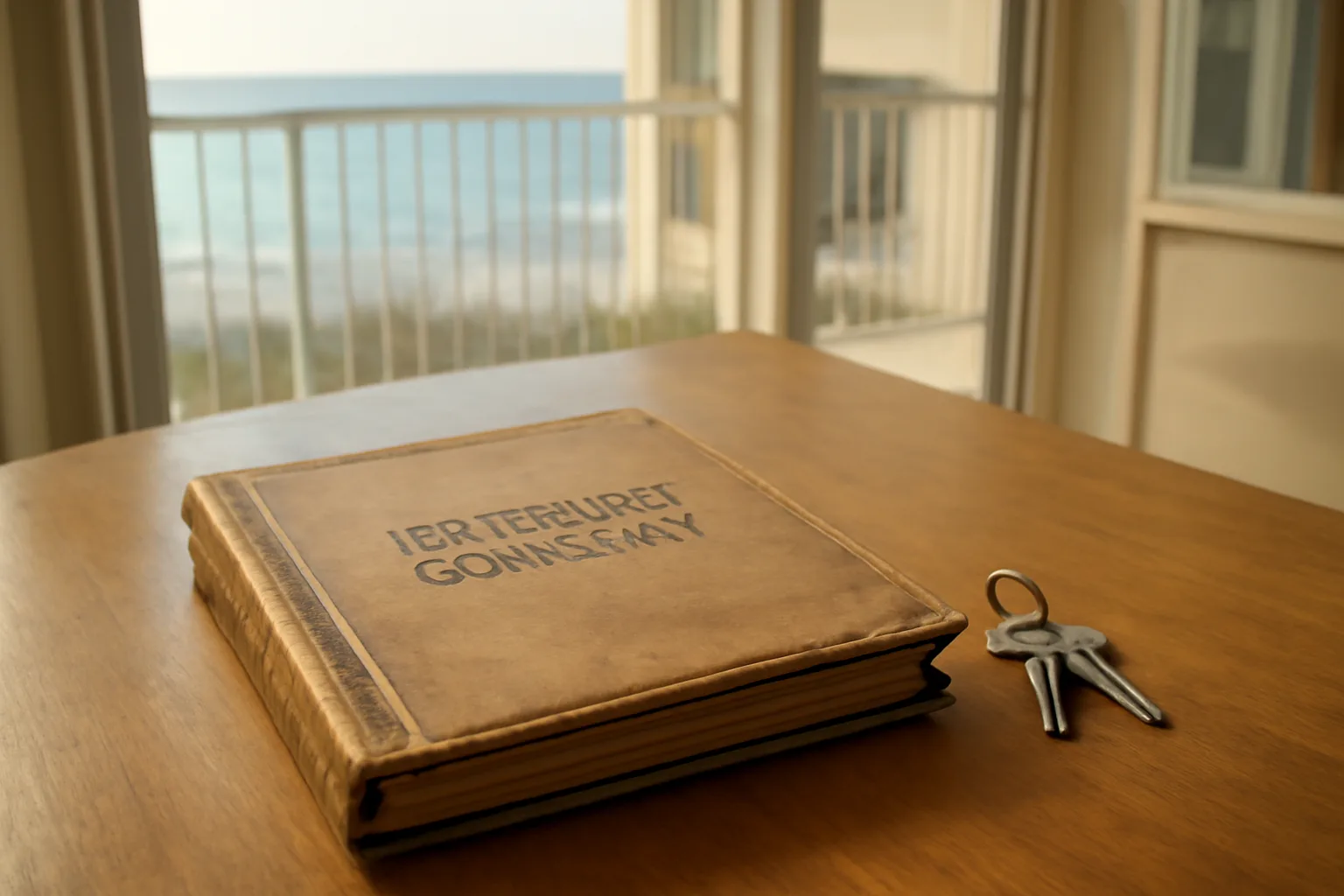 Contract binder and condo keys on a table, representing a timeshare owner deciding to exit