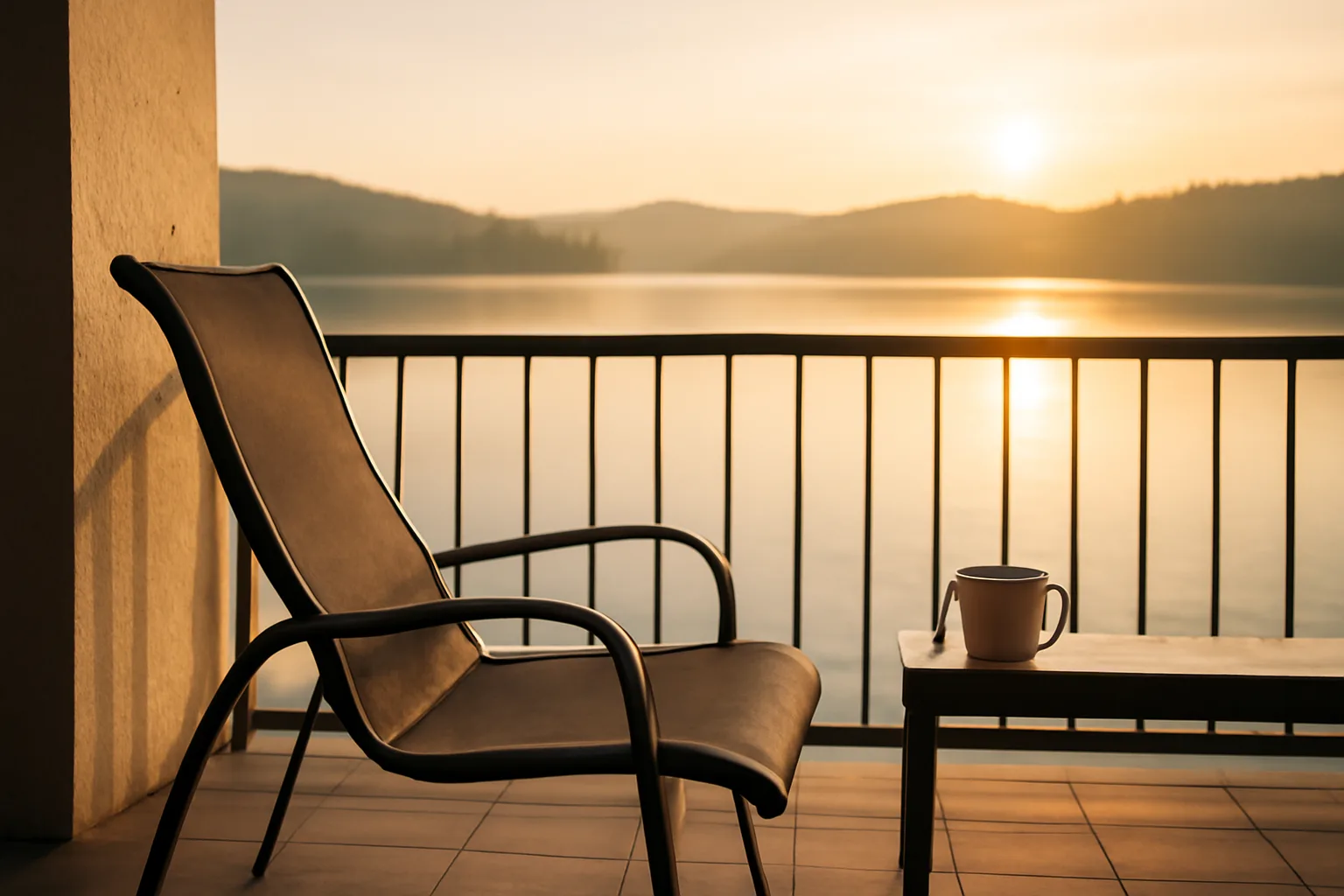 Empty resort balcony at dawn representing weighing timeshare exit solutions