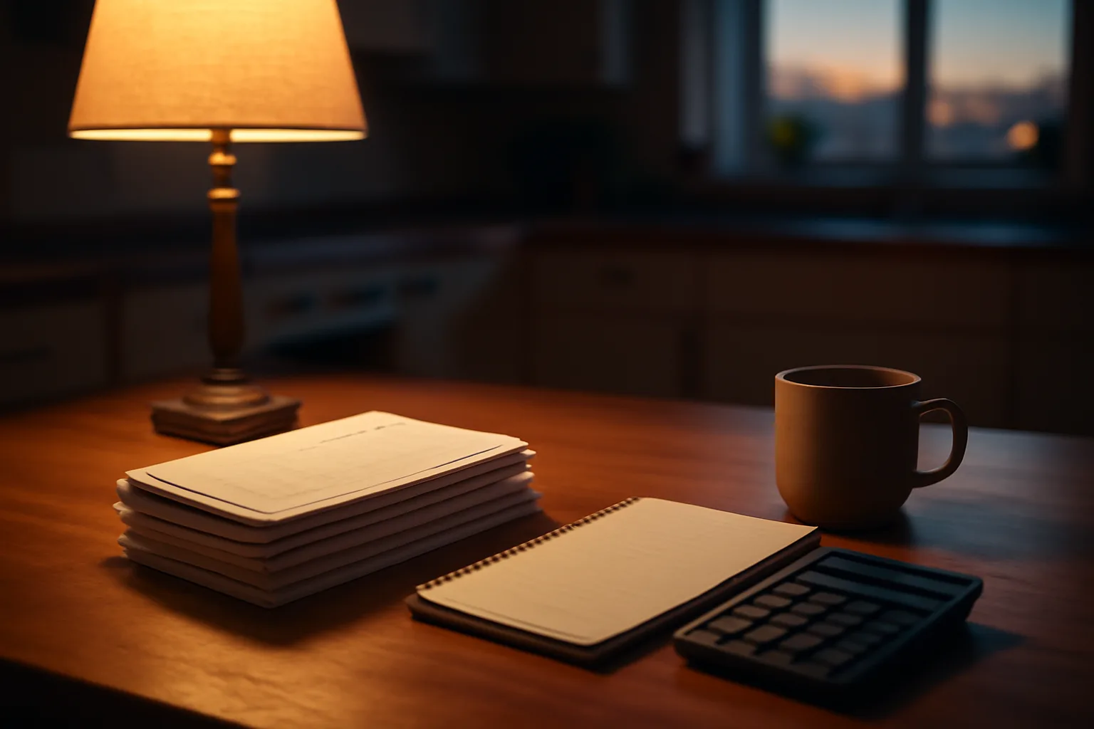 Kitchen table scene with bills and calculator representing timeshare maintenance fee costs