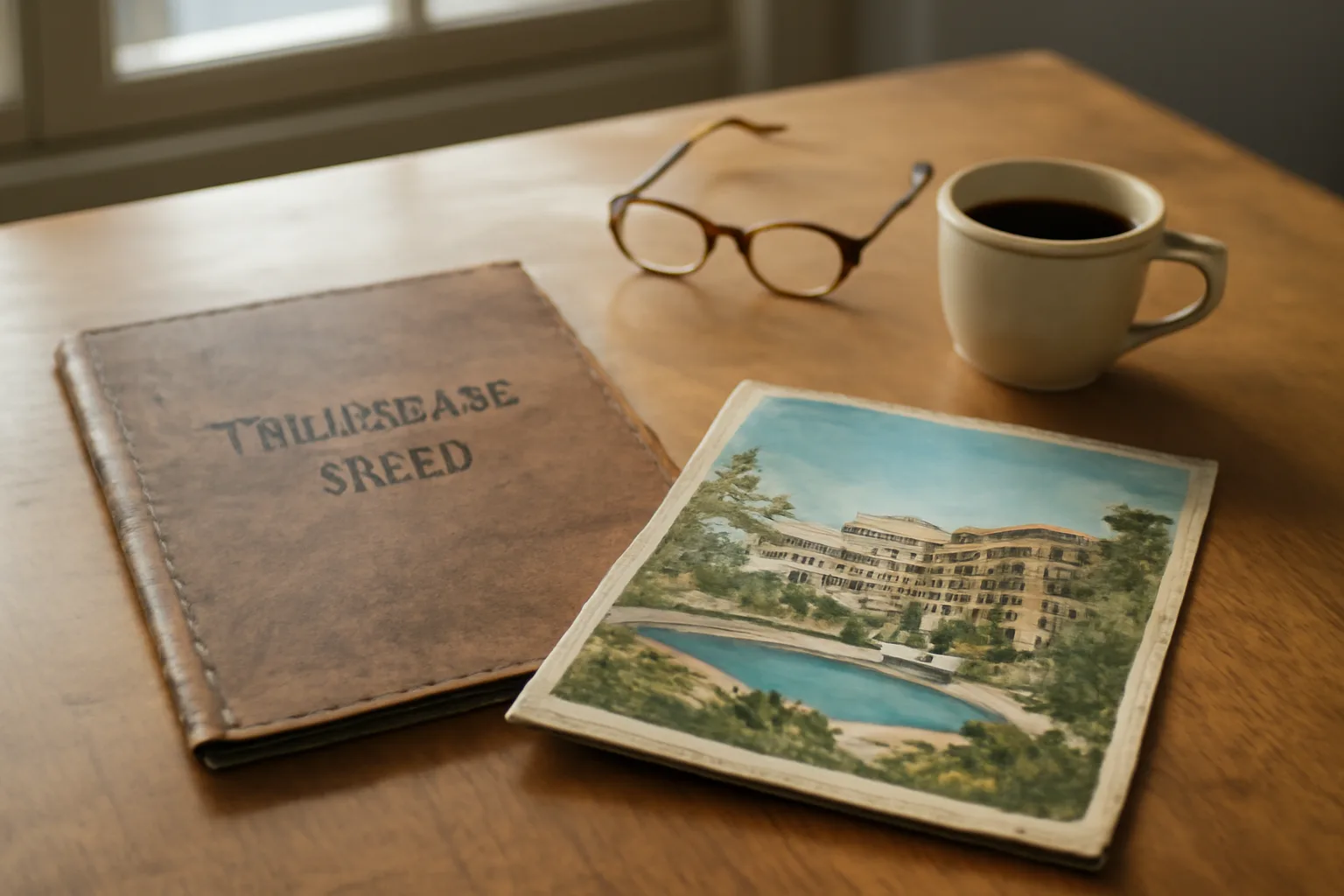 Timeshare paperwork and coffee on a kitchen table in morning light