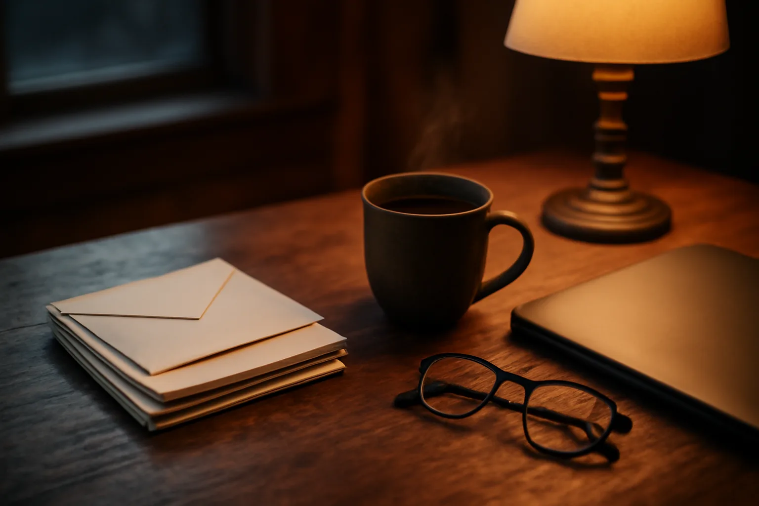 Desk with envelopes and reading glasses representing timeshare exit company research