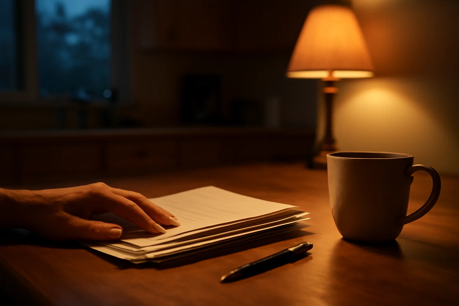 Person at a kitchen table reviewing paperwork before writing a timeshare deed back letter