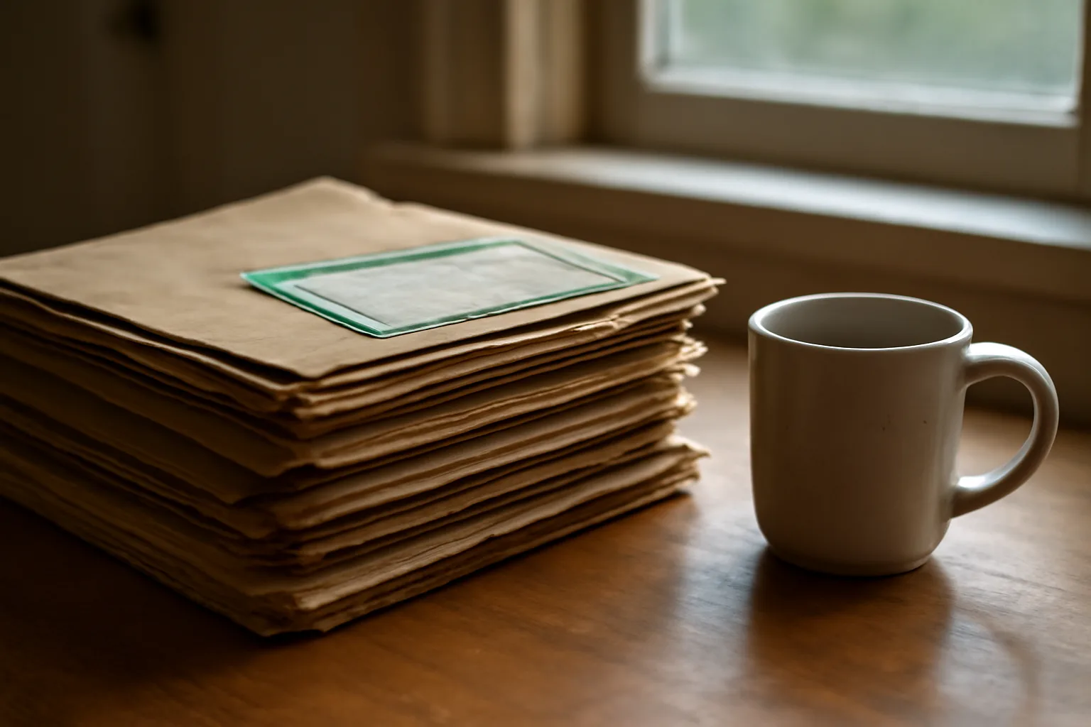 Kitchen table with folders and mail receipt representing a timeshare exit decision