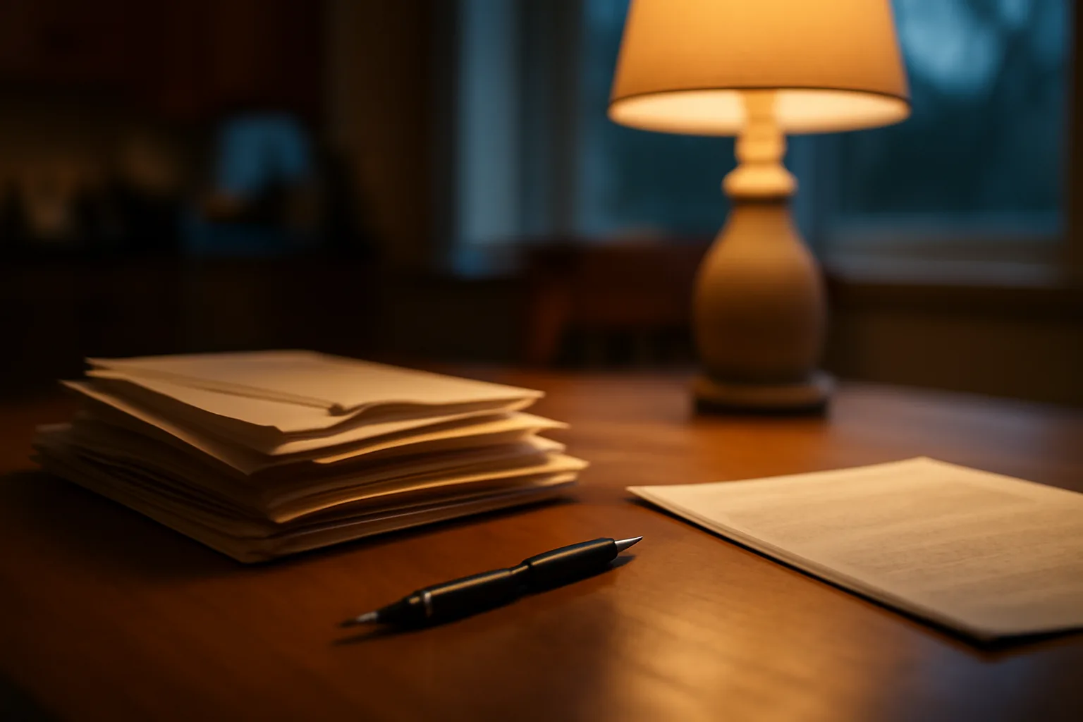 Kitchen table with certified mail envelopes and a folded deed document representing timeshare cancellation costs