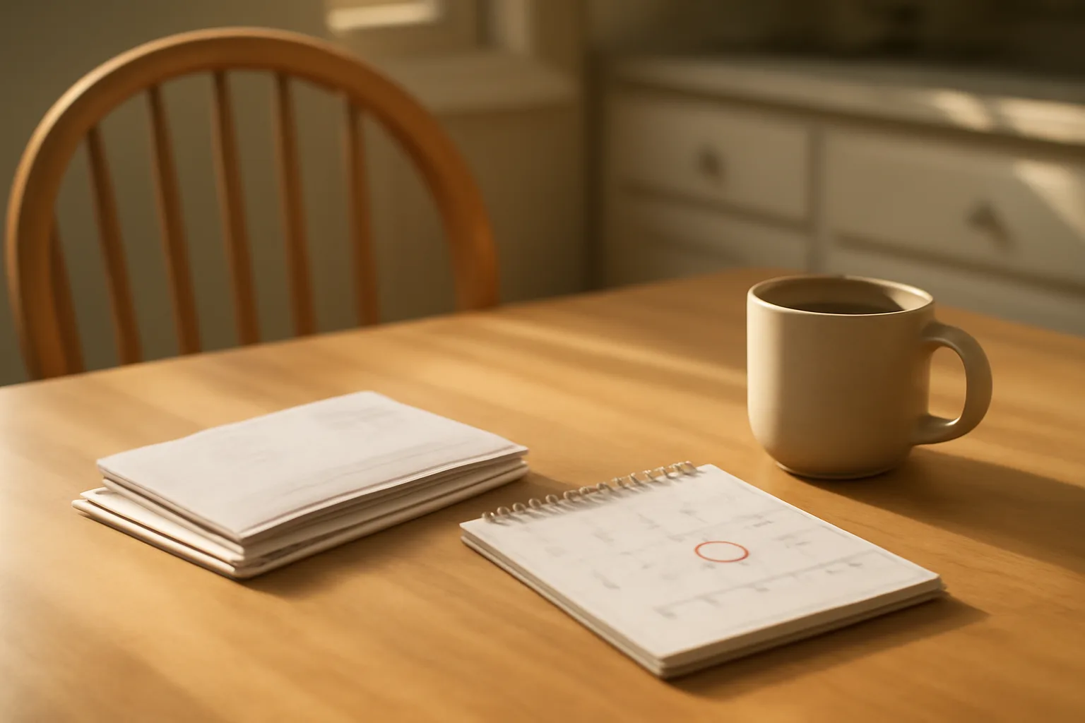 kitchen table with certified mail receipts and circled calendar date representing a timeshare exit deadline