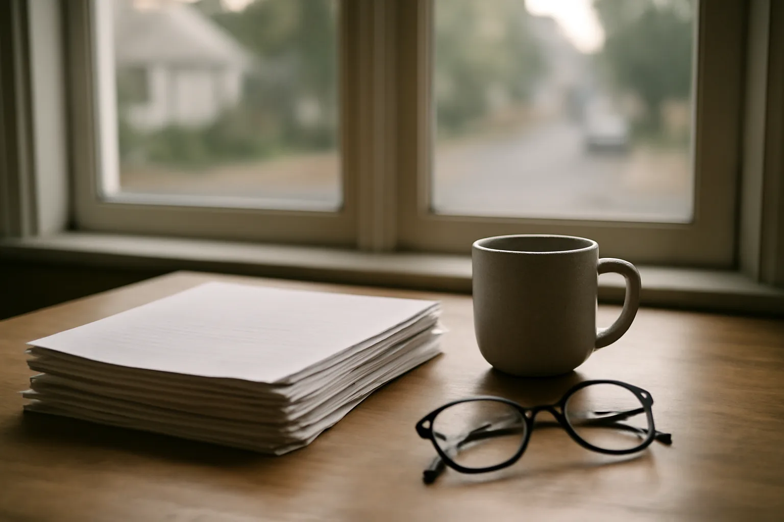 kitchen table with contract documents and coffee, person considering how to cancel a timeshare