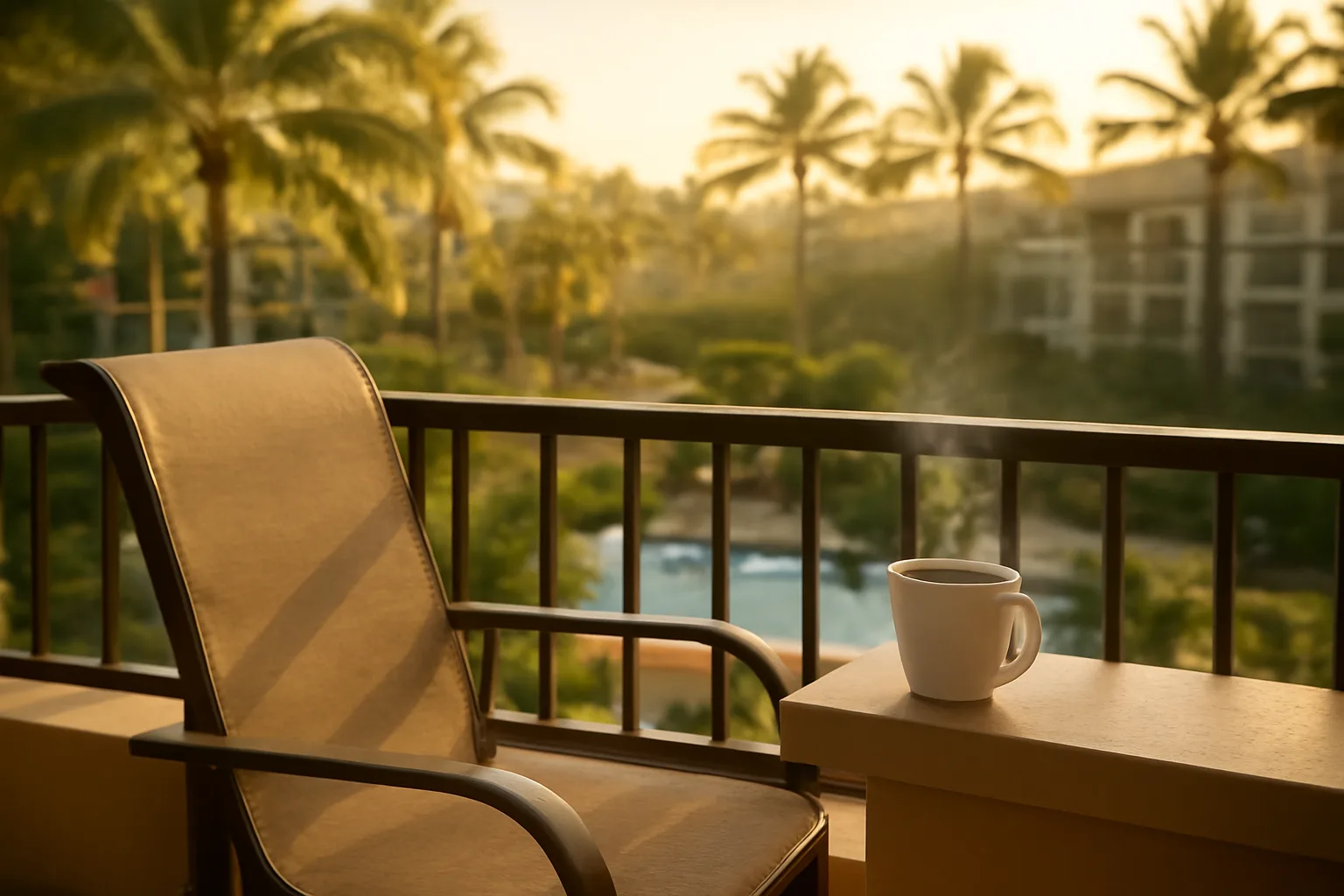 Empty resort balcony at sunrise symbolizing a Westgate timeshare owner weighing an exit decision