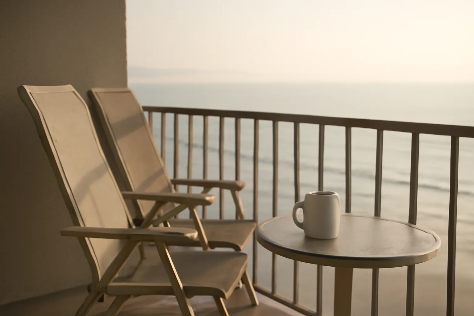 Empty resort balcony at sunrise representing a timeshare owner deciding how to sell