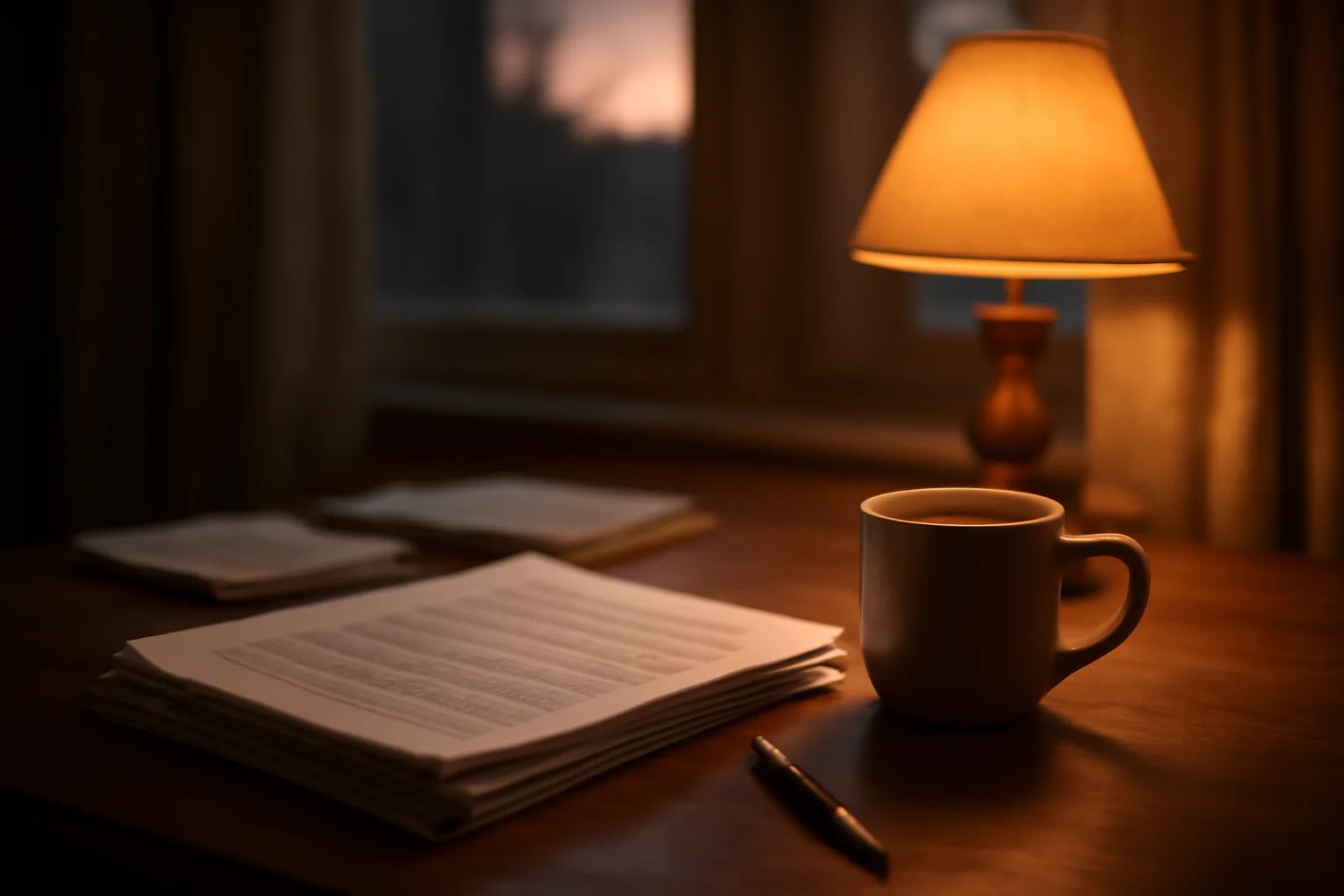 Home desk scene with paperwork and lamp light suggesting a timeshare exit decision