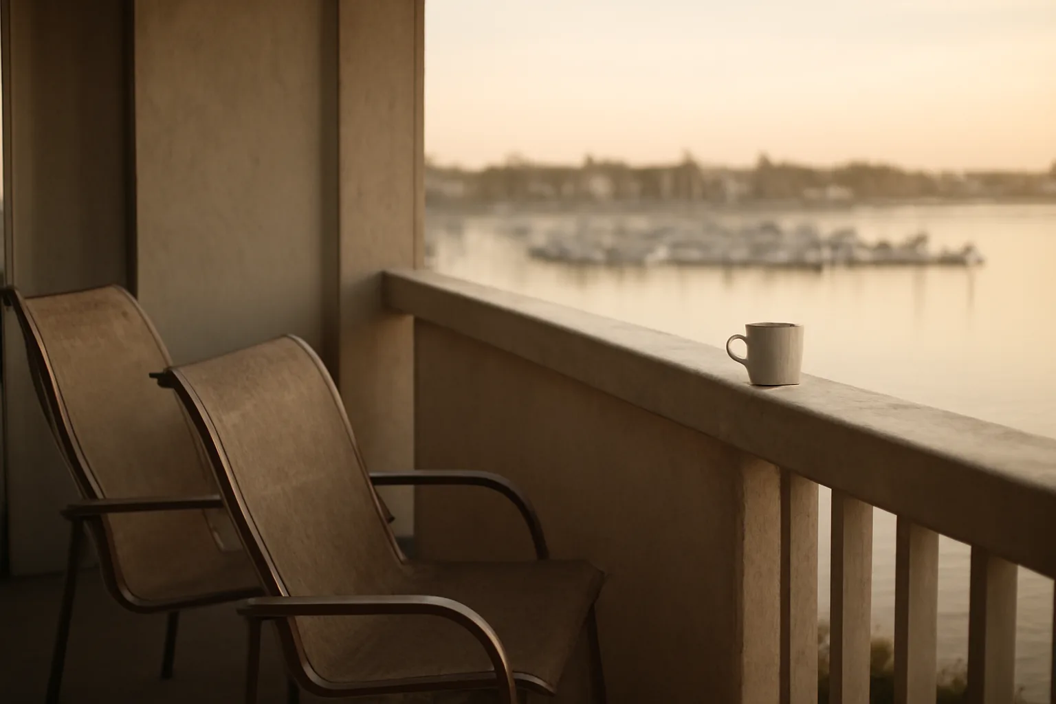 Empty resort balcony at sunrise representing a safe timeshare exit decision