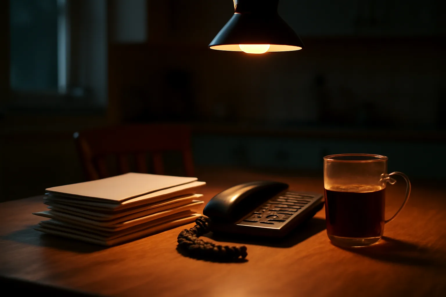 Kitchen table with mail and a phone, evoking stress over timeshare exit company scams