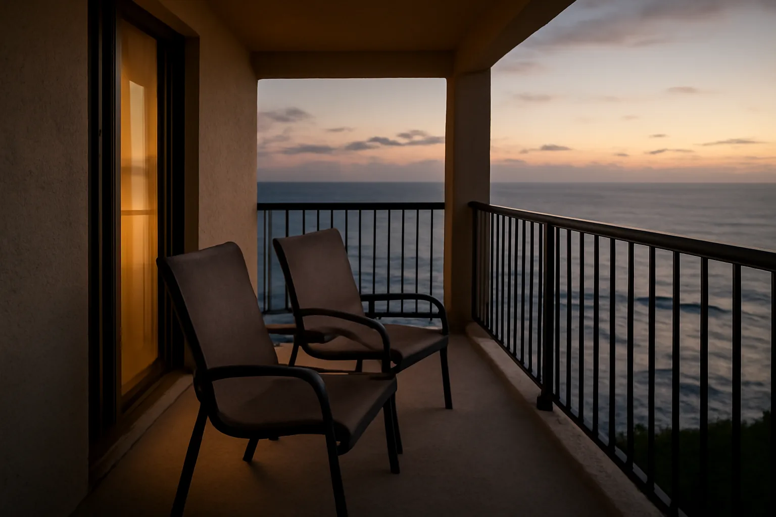 Empty resort balcony at dusk representing timeshare ownership and exit decisions