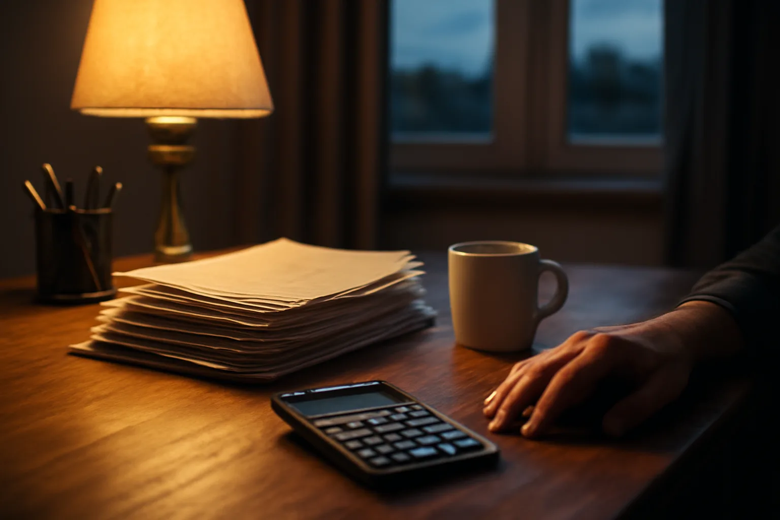 Home desk scene with papers and calculator representing a timeshare exit team review
