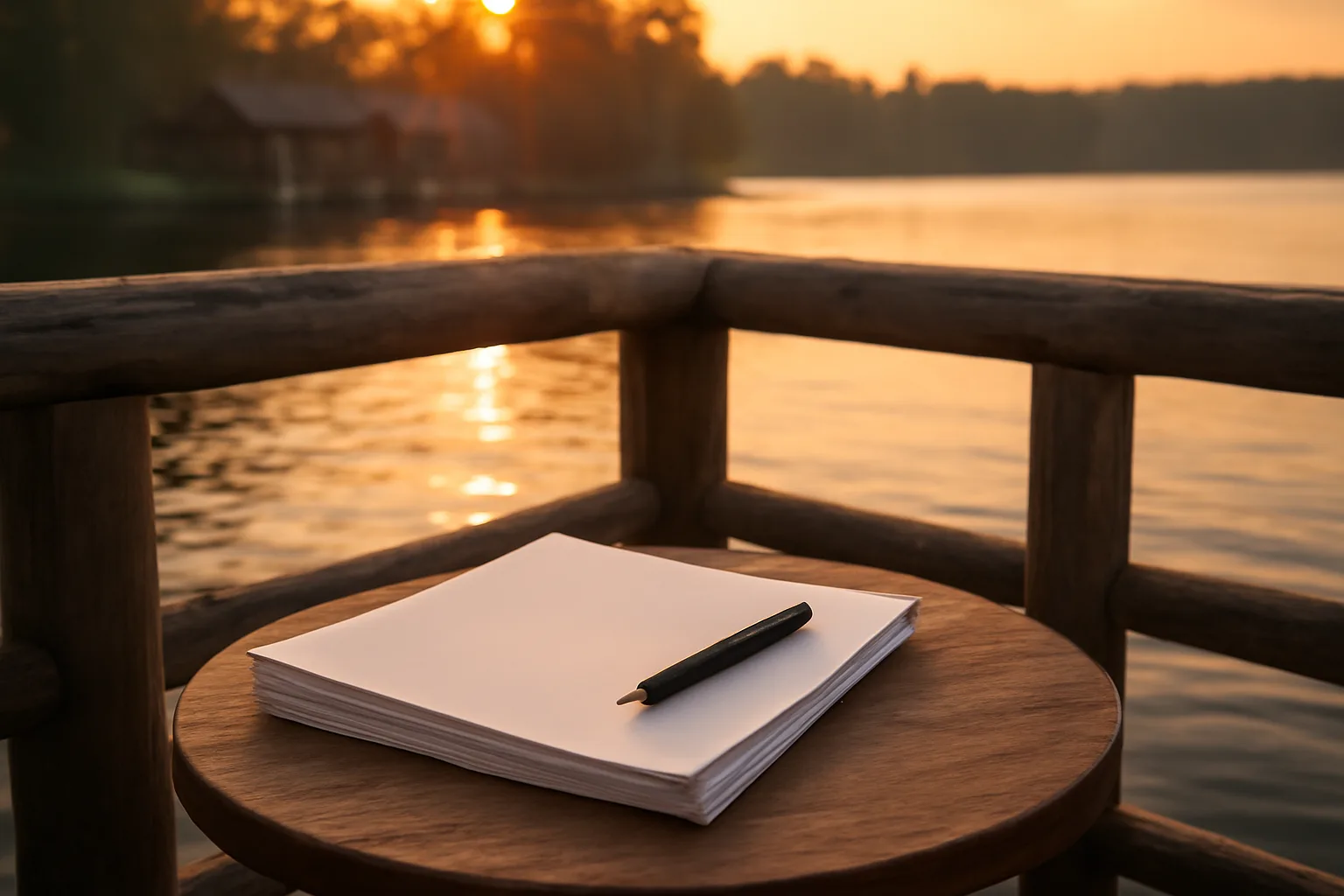 Blank paperwork and pen on a resort table representing timeshare transfer fee documents