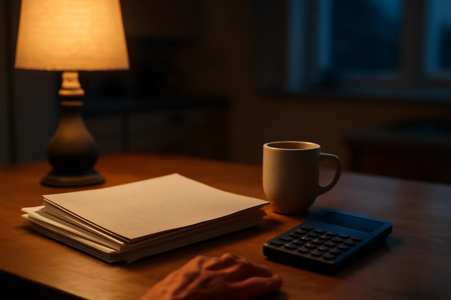 Contracts and a calculator on a kitchen table, evoking a timeshare owner reviewing exit options