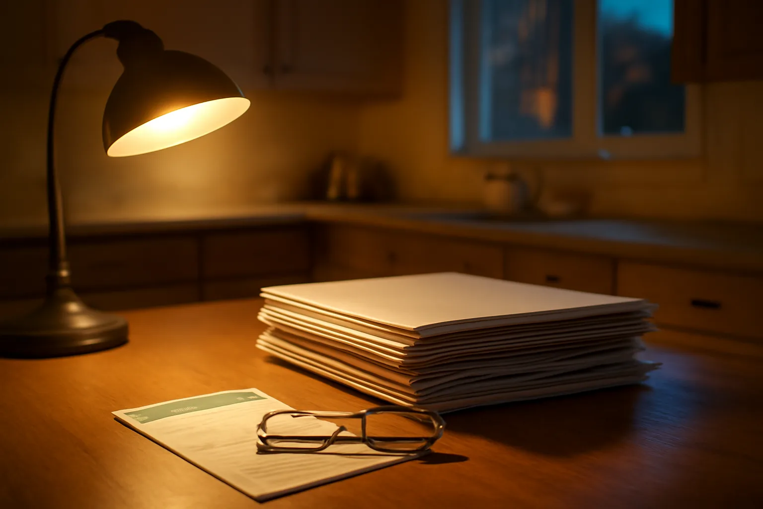 Timeshare cancellation paperwork and certified mail receipt on a kitchen table at night