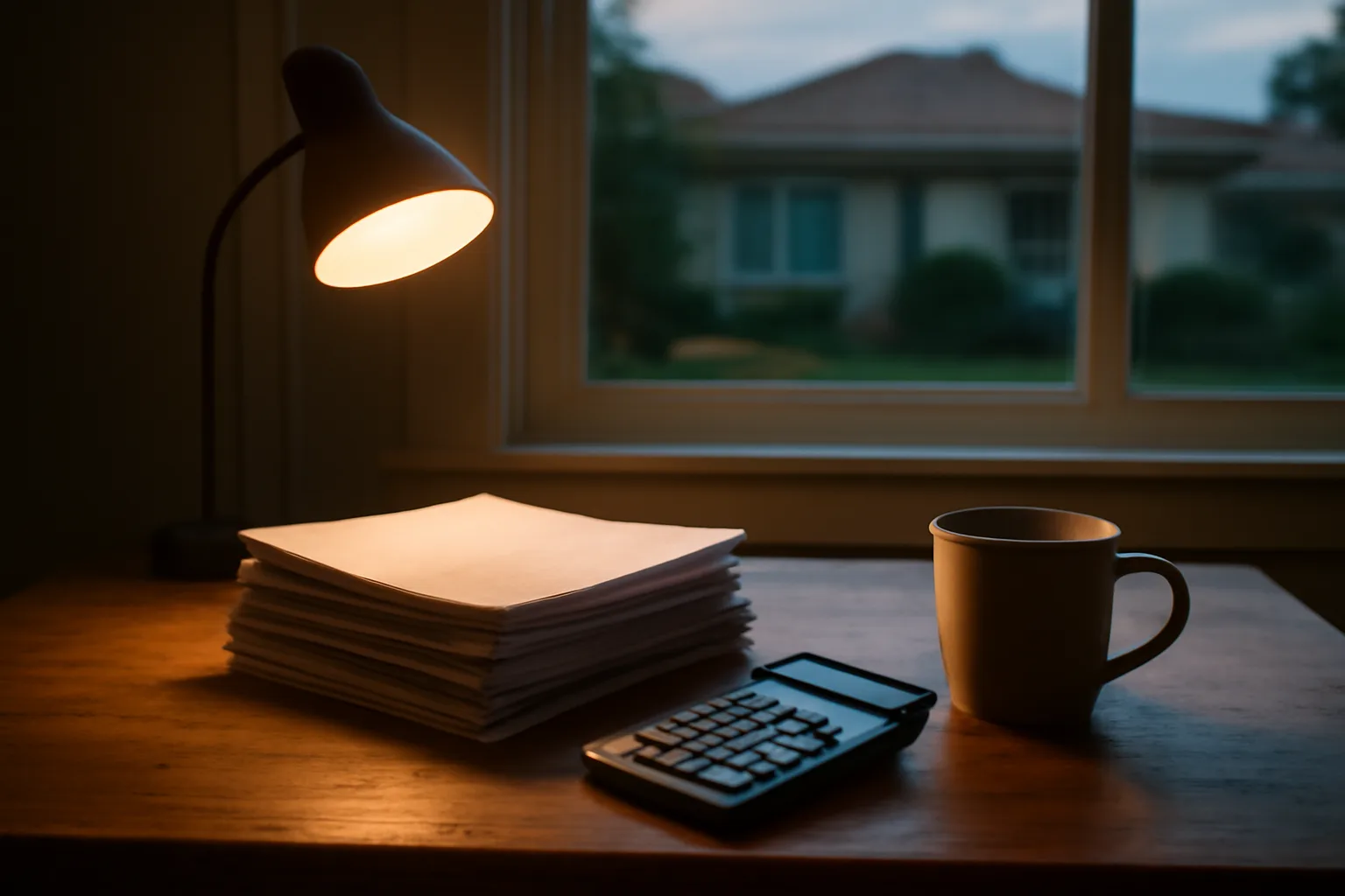 Home desk scene with financial statements and calculator representing timeshare fee review