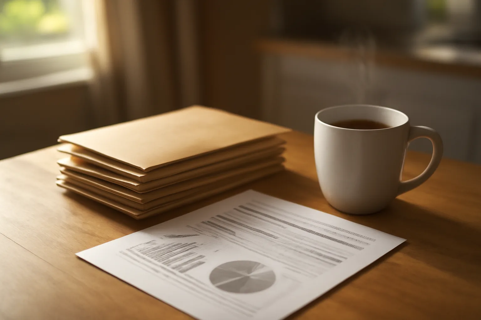 Unopened mail and paperwork on a kitchen table representing rising timeshare maintenance fees