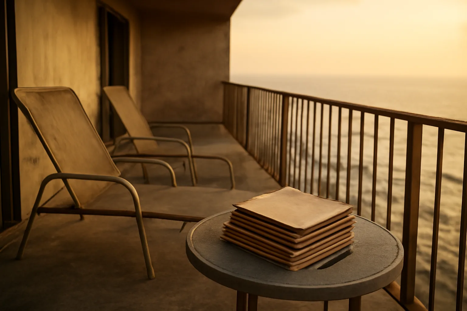 Empty resort balcony at sunset evoking timeshare resale value and maintenance fee decisions