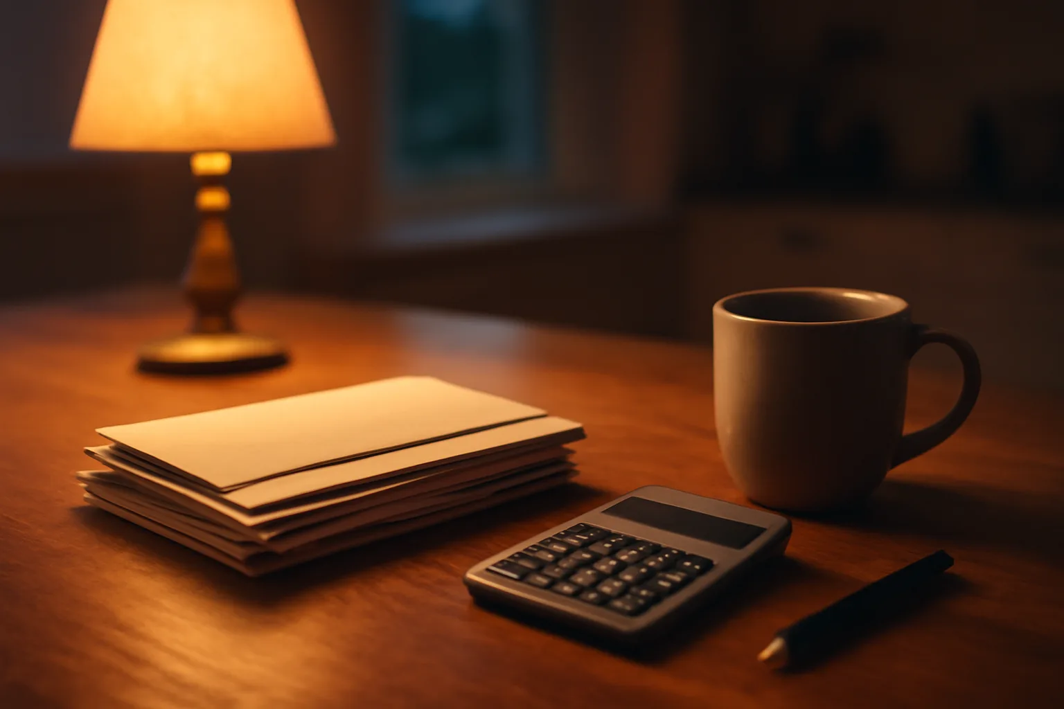 Kitchen table with bills and a calculator representing timeshare maintenance fee decisions