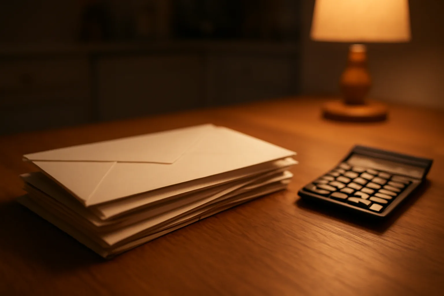 Overdue bills and a checkbook on a table, representing timeshare maintenance fee default