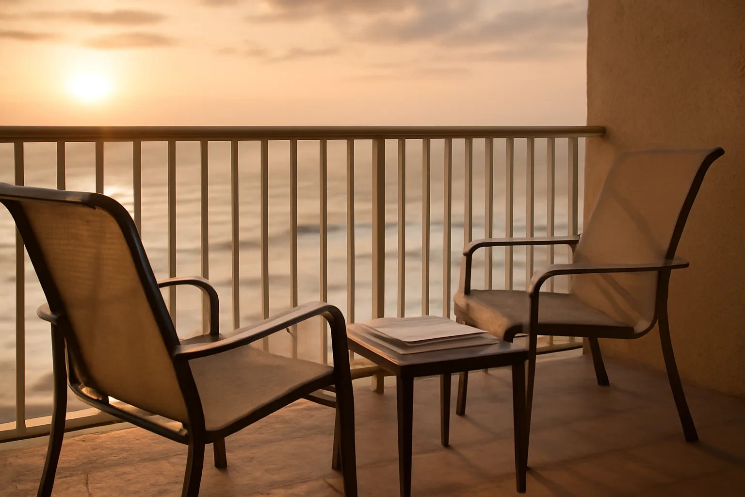 Resort balcony at sunset representing the real cost of Wyndham vacation ownership