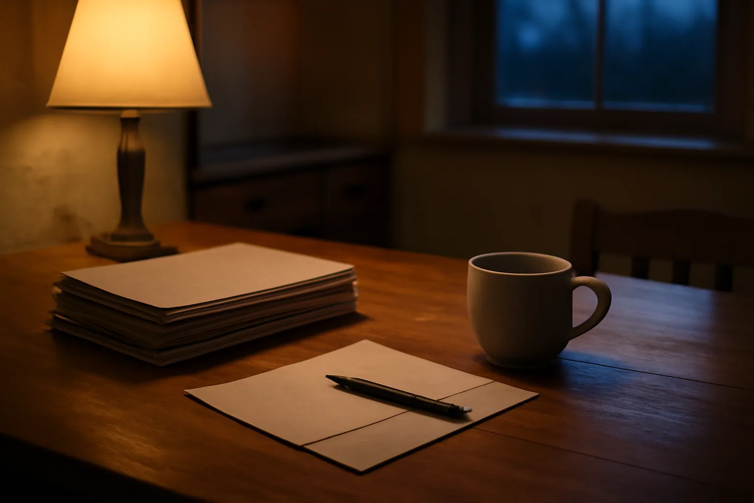 Kitchen table with paperwork and pen, representing a timeshare exit decision at home