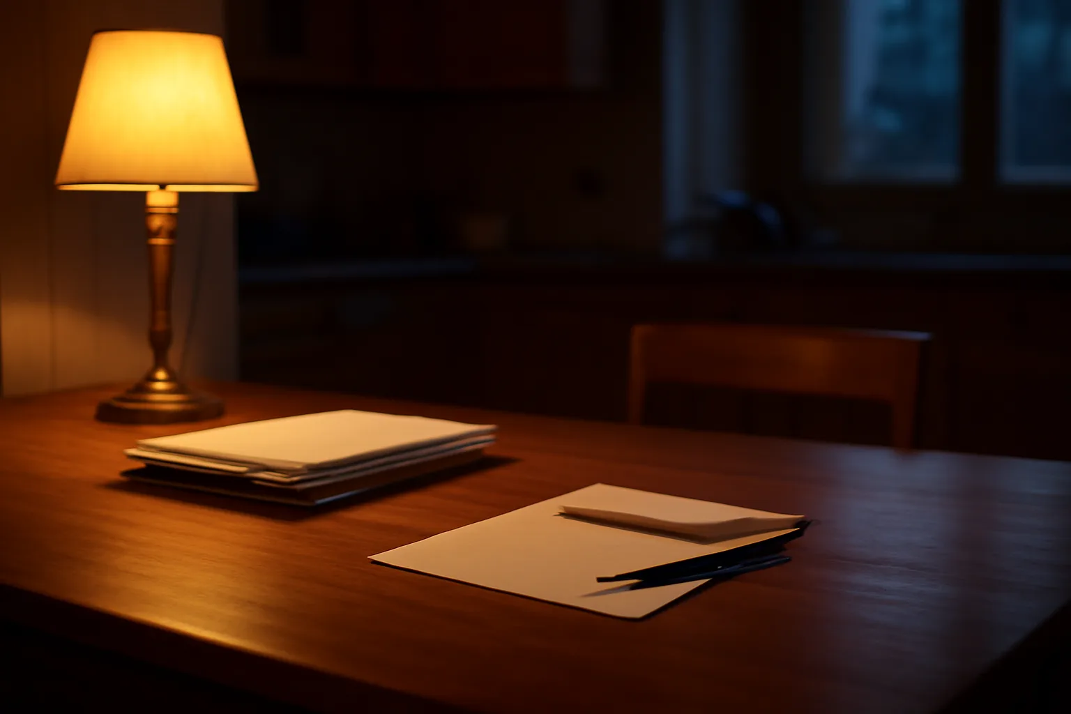 kitchen table with paperwork and an open envelope during timeshare contract cancellation