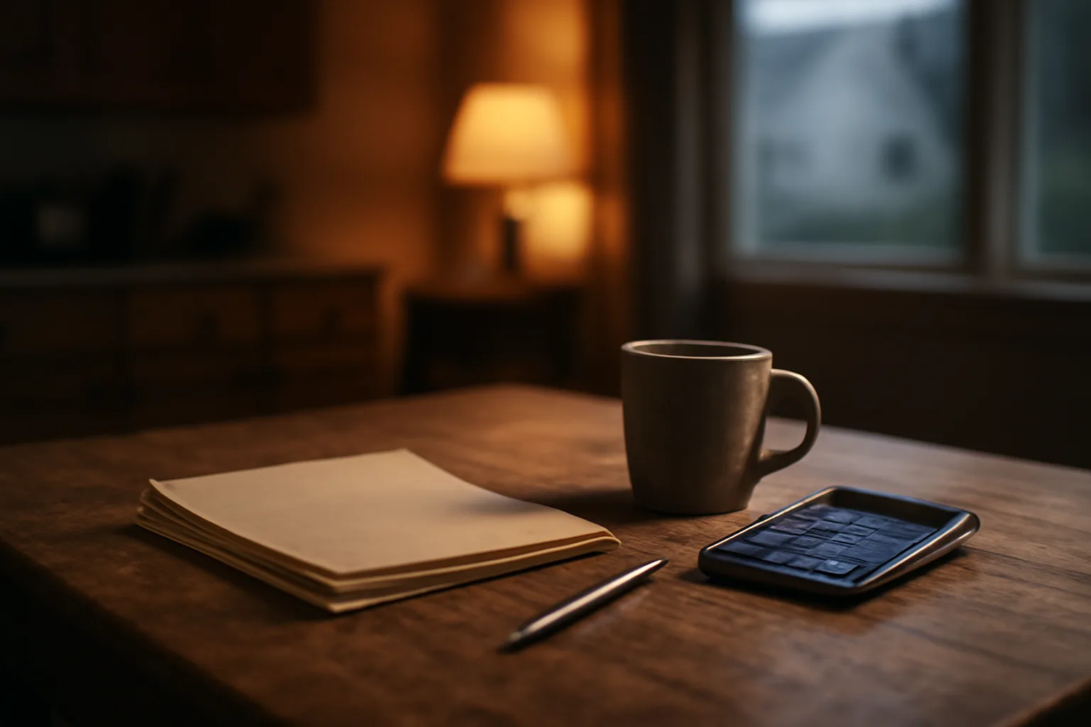 Kitchen table with papers and calculator, evoking a homeowner reviewing cancelling a timeshare