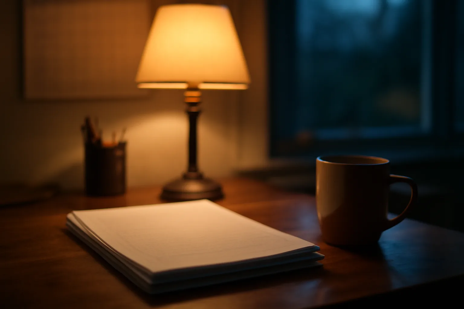 Home desk with timeshare contract papers and lamp light, evoking a timeshare exit company decision