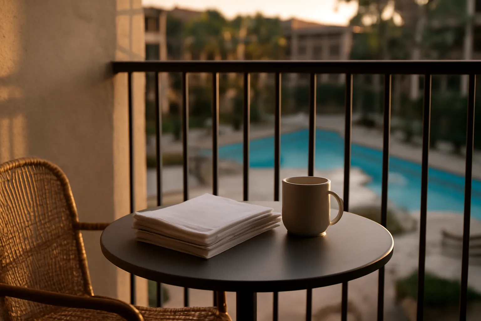 Empty resort balcony at sunset symbolizing the decision to exit a timeshare