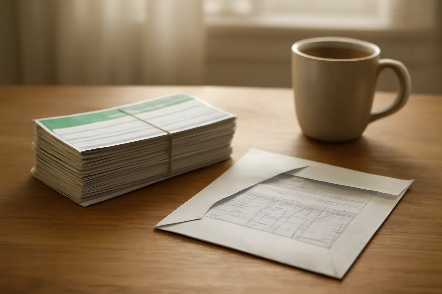 Certified mail receipts and a fee statement on a table, representing getting out of a Hilton timeshare