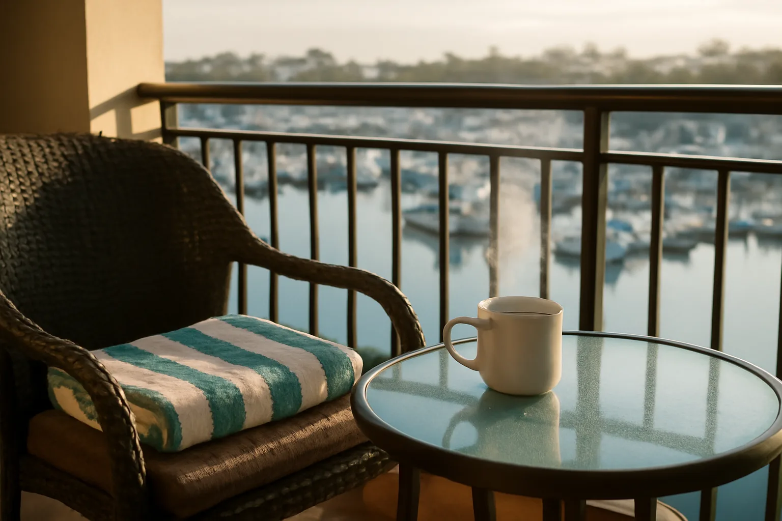 Empty resort balcony at sunrise representing a timeshare owner weighing exit decisions