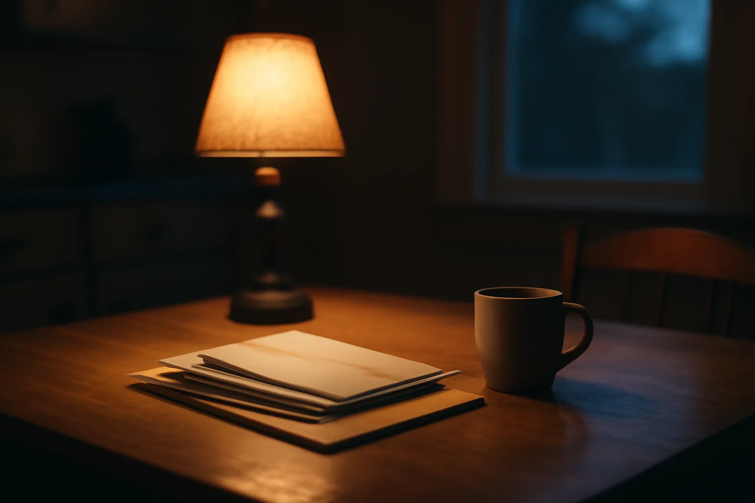Kitchen table with unopened mail and a closed folder, evoking a hilton timeshare exit decision