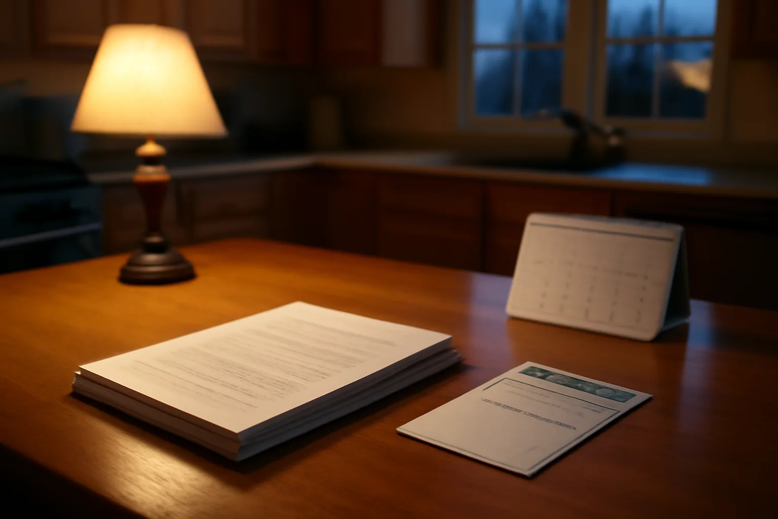 Contract paperwork and a circled calendar date on a kitchen table, representing a timeshare rescission deadline