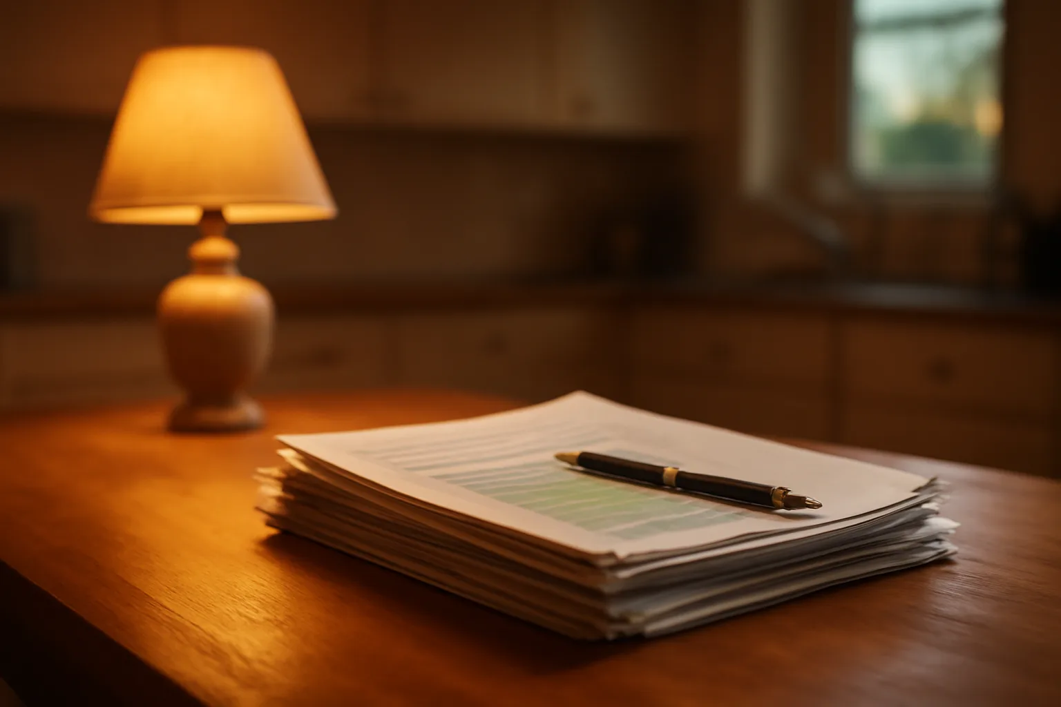 Documents and a pen on a table representing paperwork to get out of a timeshare contract