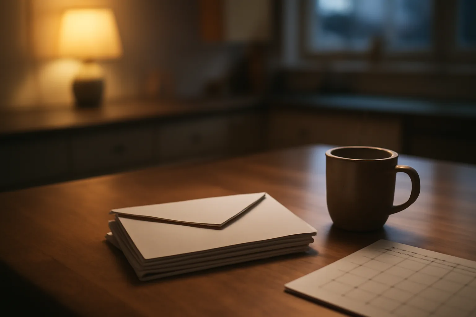 Kitchen table scene with mail receipts, evoking canceling a timeshare contract in Texas