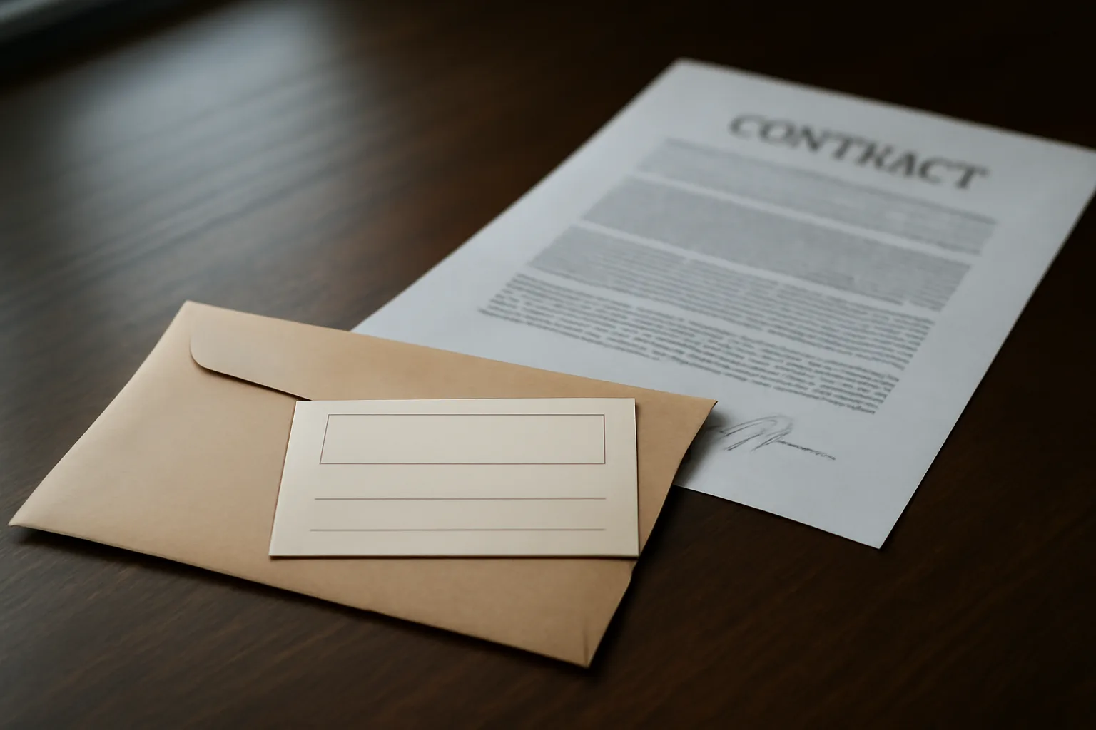 Certified mail envelope with return receipt next to signed timeshare contract on table