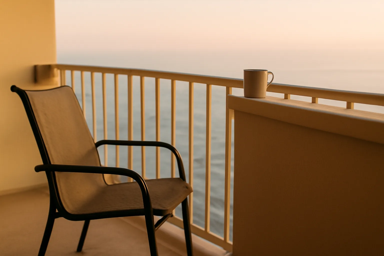 Empty resort balcony at sunset representing the decision to exit a Hilton timeshare
