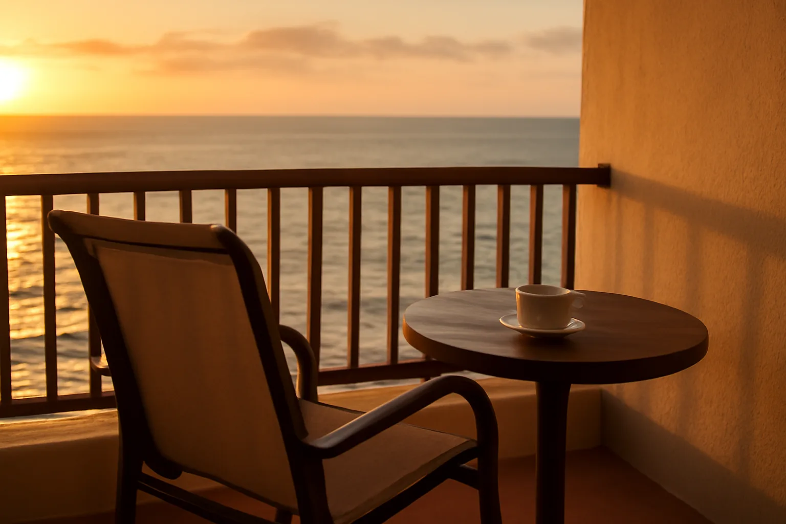 Empty resort balcony at sunset, evoking a Mexican timeshare contract decision