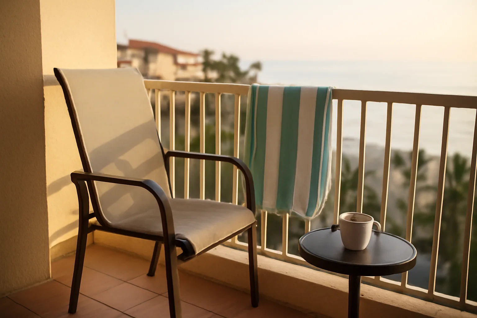 Empty resort balcony at sunrise symbolizing the decision to exit a timeshare agreement