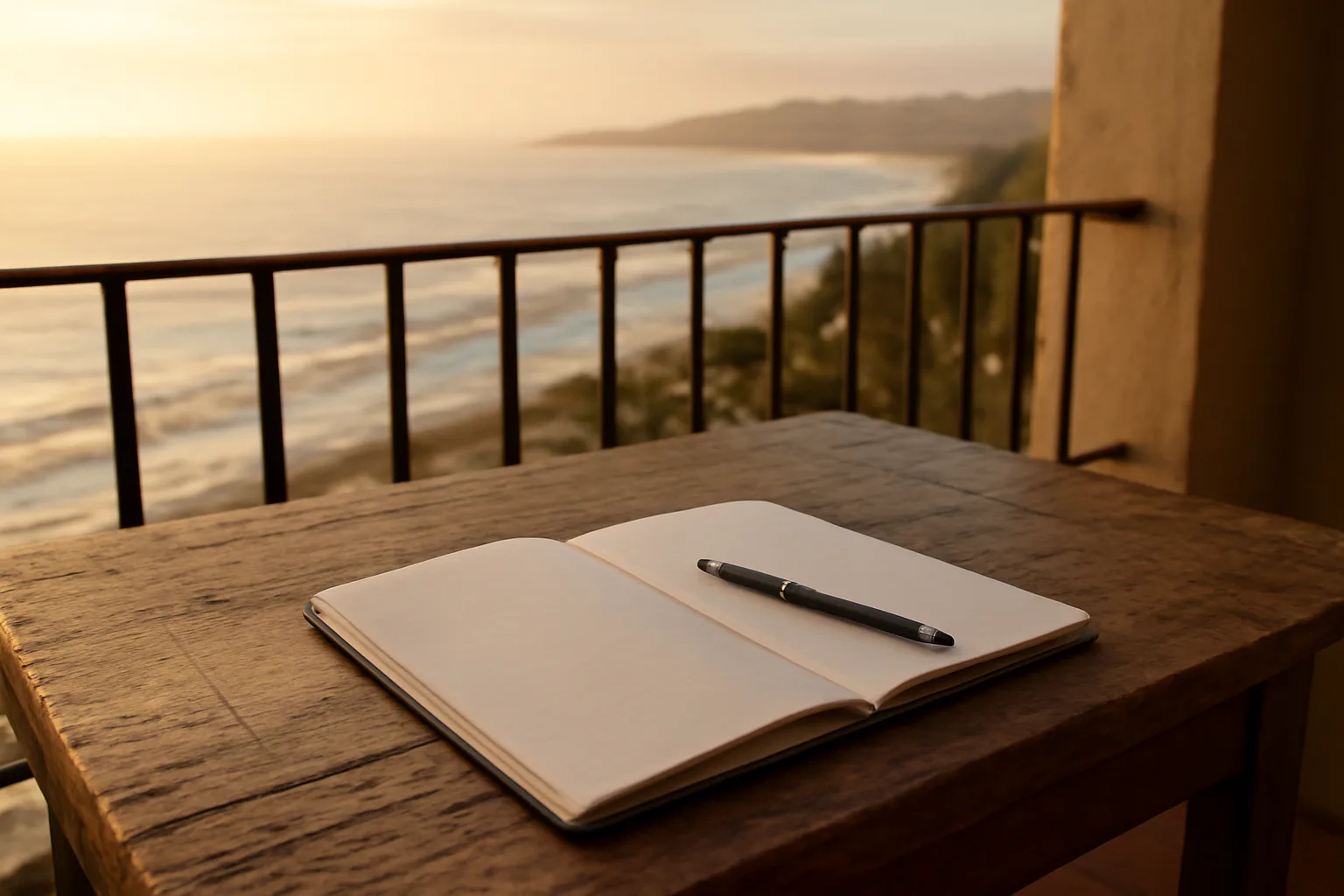 Desk overlooking Mexican coastline where a timeshare contract decision is being made