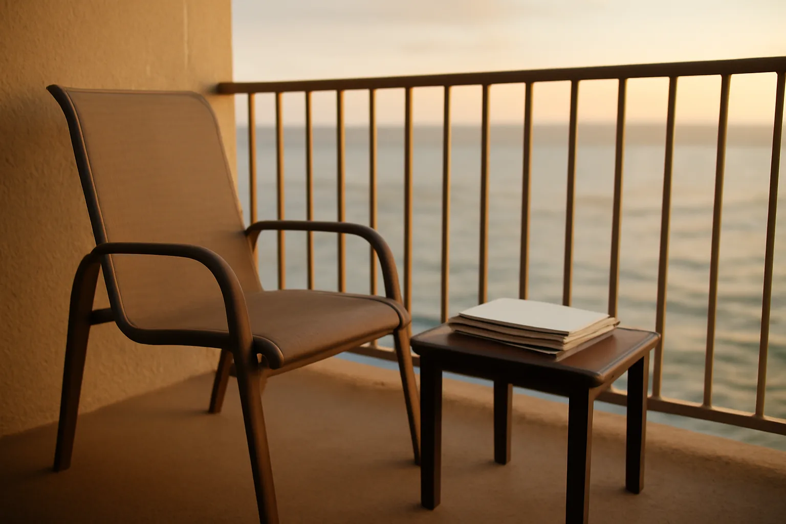 Empty condo balcony with unopened mail, evoking the decision to exit a timeshare
