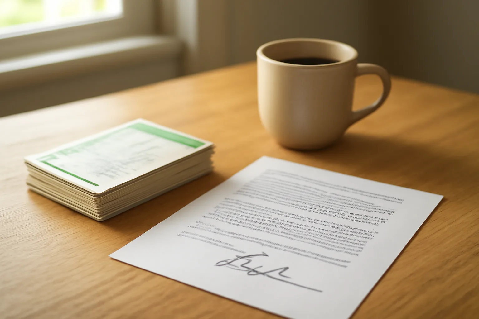 Certified mail receipts and a signed contract on a table, representing a timeshare cancellation notice