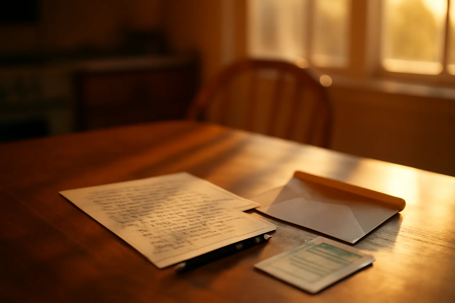 Handwritten cancellation letter and certified mail receipt on a sunlit kitchen table