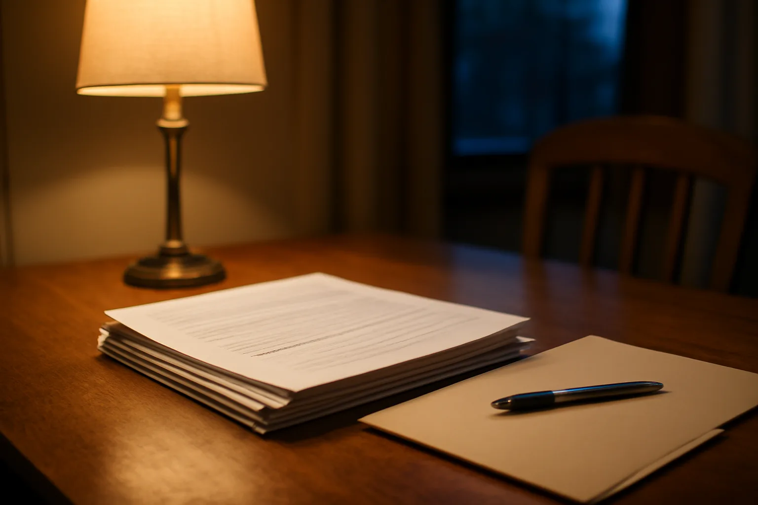 Contract papers and a pen on a kitchen table representing steps to get out of a timeshare