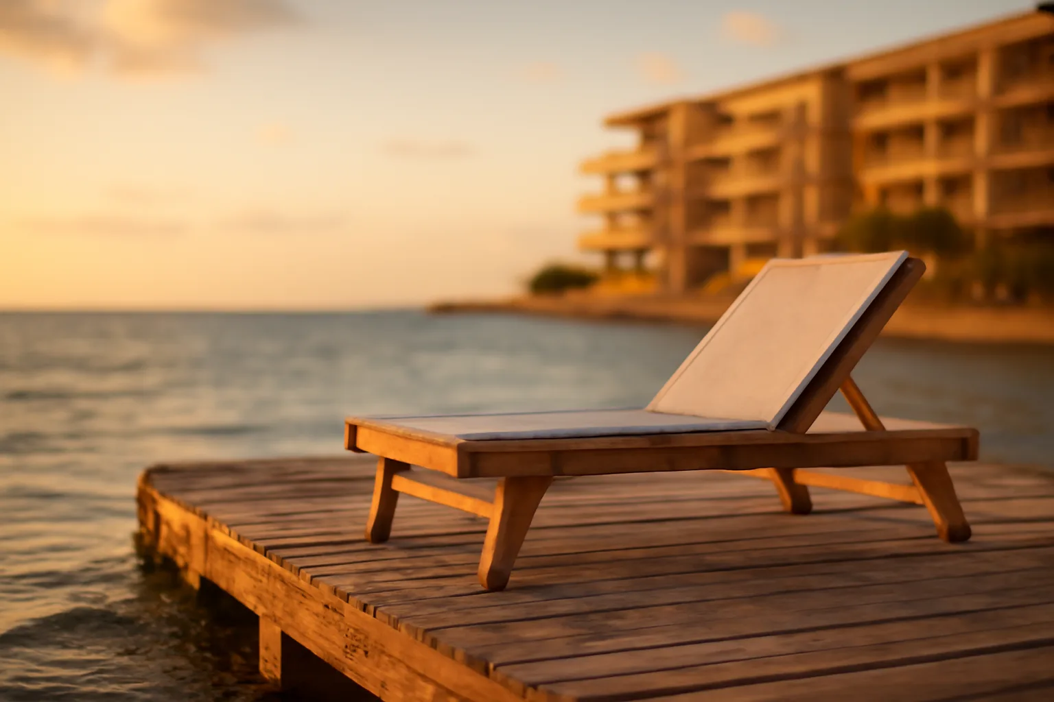 Empty resort balcony and ocean view at sunset, evoking a Marriott timeshare exit decision