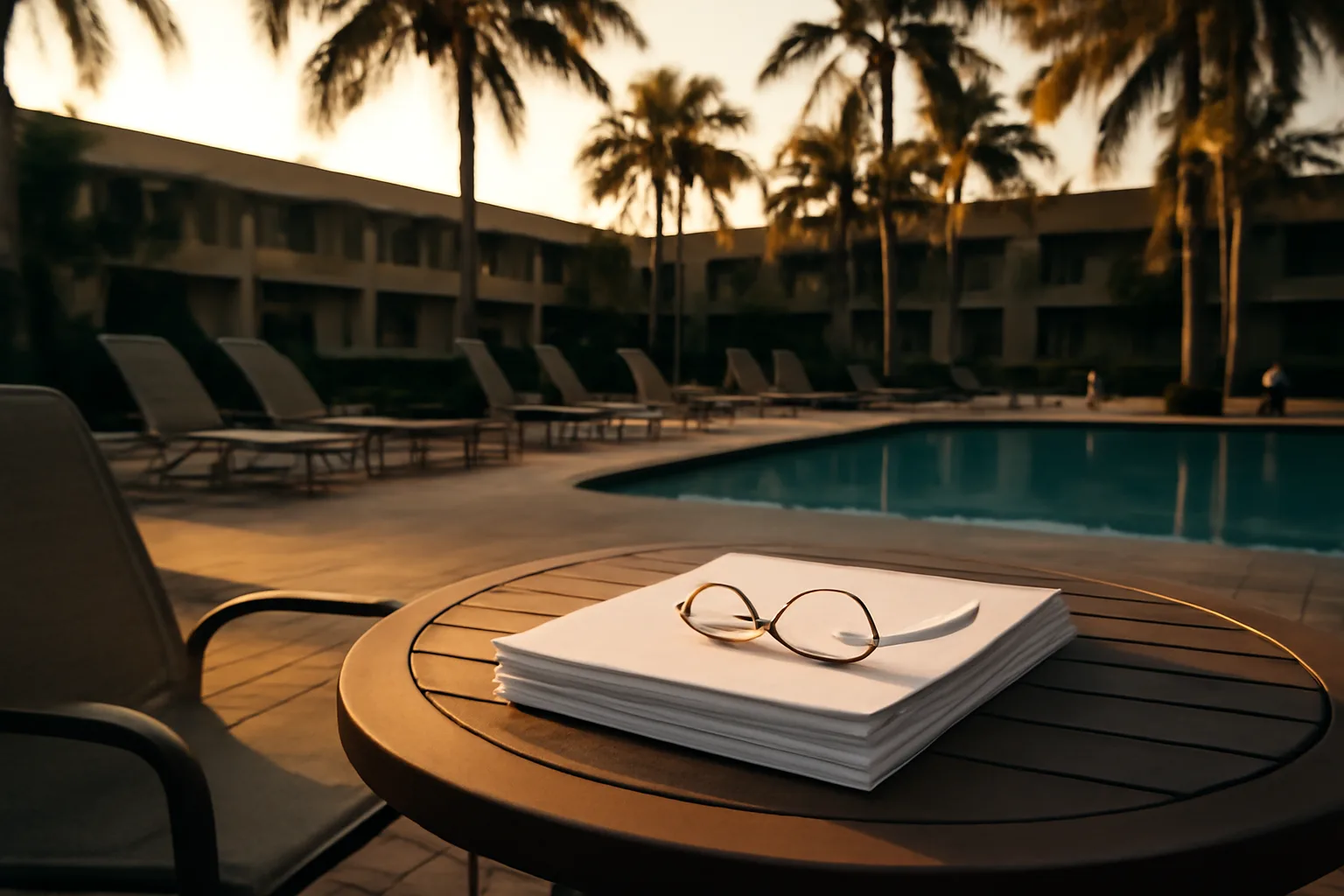 Empty resort courtyard at dusk representing timeshare maintenance fee decisions