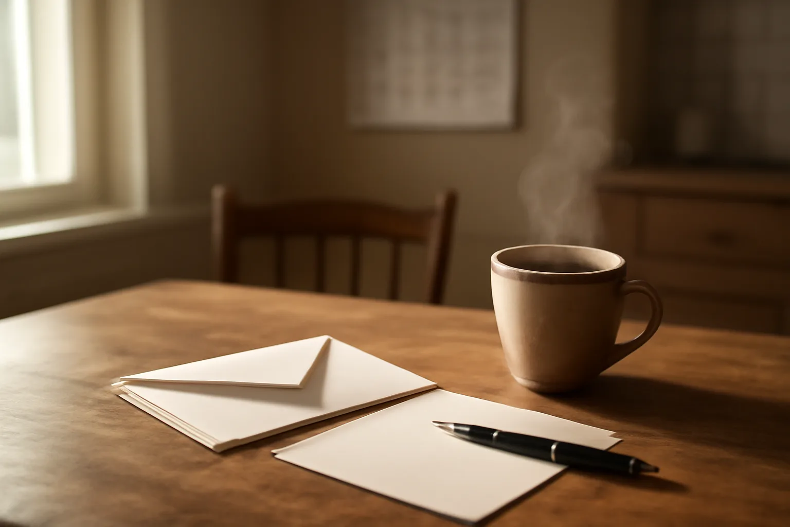 Morning table scene showing paperwork and a pen during a timeshare rescission period